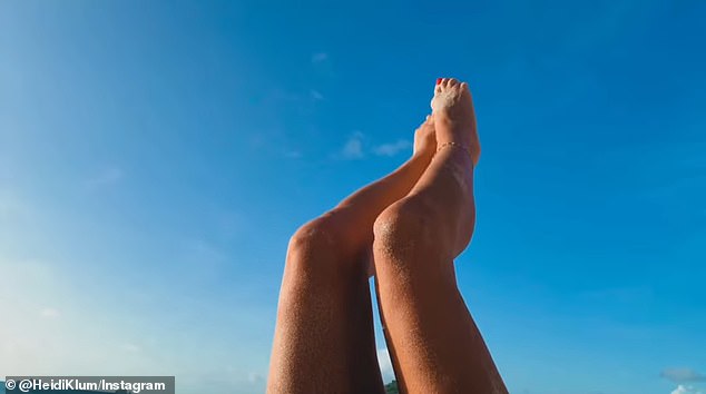 The America's Got Talent judge showed off her long legs and the clear blue sky