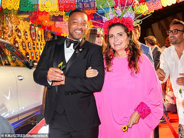 The two leading ladies were also seen on the red carpet with founder Sandra Garcia-Sanjuan, who wore a sheath-length hot pink gown and a regal floral tiara