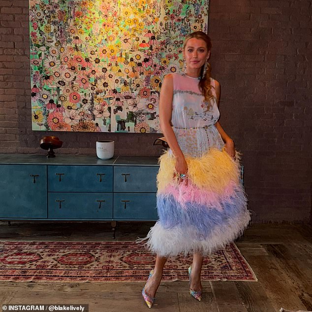 In the post, fans got a peek inside Lively's Tribeca home, as she posed in front of an exposed brick wall with a wood-paneled floor and a rug on top.