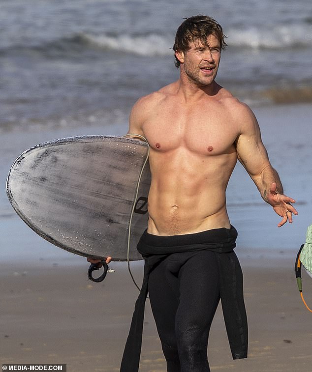 The handsome Australian actor, who stars in the upcoming animated film Transformers One, spent the day surfing in his hometown of Byron Bay