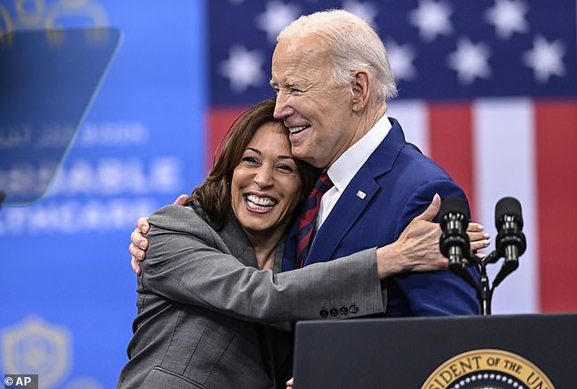 Harris with Biden on March 26 in North Carolina. Sixty-four percent of registered voters said Harris and Biden have mostly the same policies, while 18 percent said they are exactly the same