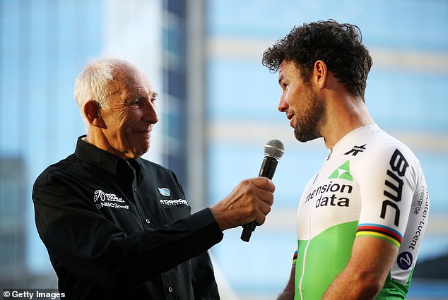 Mark Cavendish of the United Kingdom and Team Dimension Data is one of thousands of athletes Liggett has interviewed over the years (pictured together)