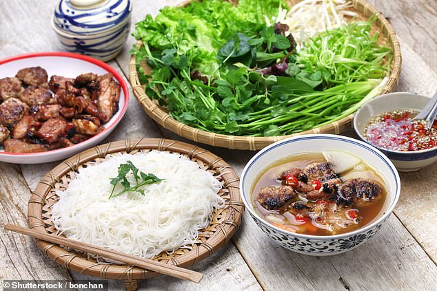 A dream meal, yet affordable, for a holidaymaker was bun cha, as pictured here, a noodle dish from Hanoi, Vietnam (stock image)