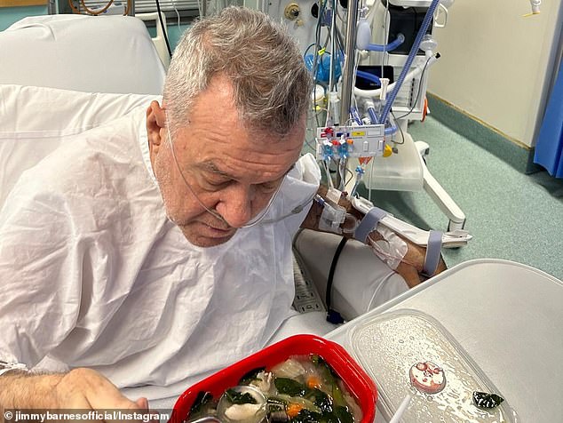 In an Instagram post from his wife Jane, Jimmy was seen eating in his hospital bed after revealing he needed hip surgery after experiencing severe pain following a run of shows in New Zealand.