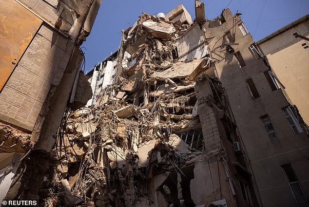 A view of the damaged site where top Hezbollah commander Fuad Shukr was killed after an Israeli strike on July 30