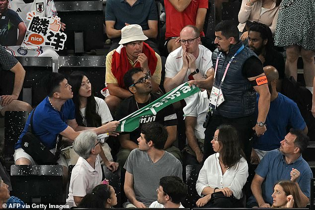 Security intervened when a supporter tried to cheer on his team with a Taiwanese towel