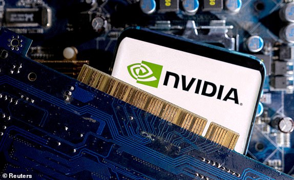 FILE PHOTO: A smartphone with an NVIDIA logo displayed is placed on a computer motherboard in this illustration taken on March 6, 2023. REUTERS/Dado Ruvic/Illustration/File Photo