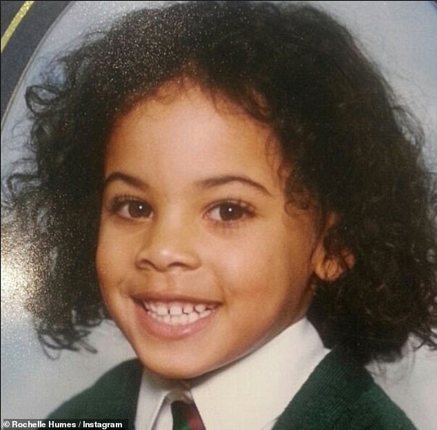 In her new podcast Glad We Had This Chat, Rochelle said: 'My mum was a hairdresser and compared to now, the range of hair products for my hair type was, I mean, there was nothing' (pictured as a child)