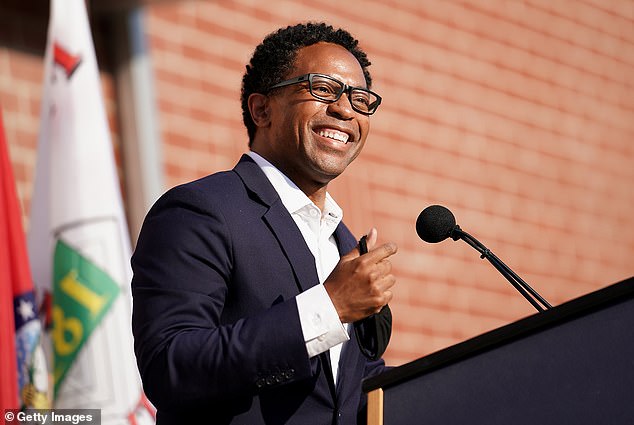 St. Louis County District Attorney Wesley Bell delivers a speech at the inauguration of Ferguson's mayor. He has defeated Bush in consecutive Mellman Group polls, suggesting he may be able to unseat the incumbent mayor