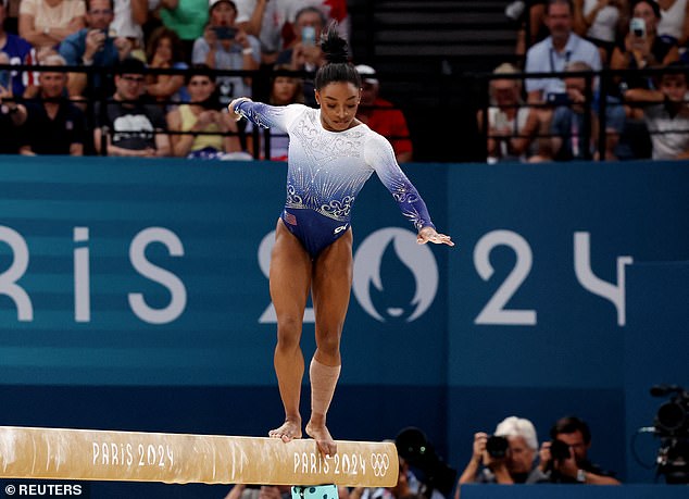 Earlier, Biles had to step off the beam after losing her balance during her routine