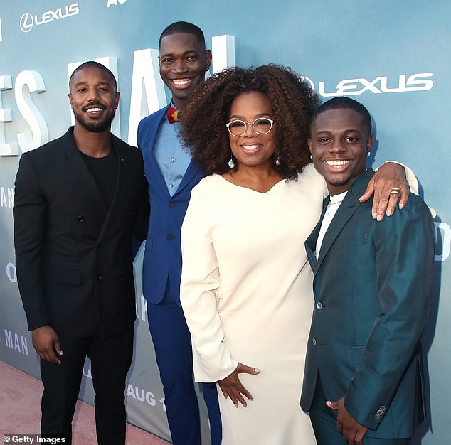 McDowell is known for his role as David on OWN's David Makes Man - he is pictured with executive producers Oprah Winfrey, Michael B. Jordan and Tarell Alvin McCraney at the 2019 premiere