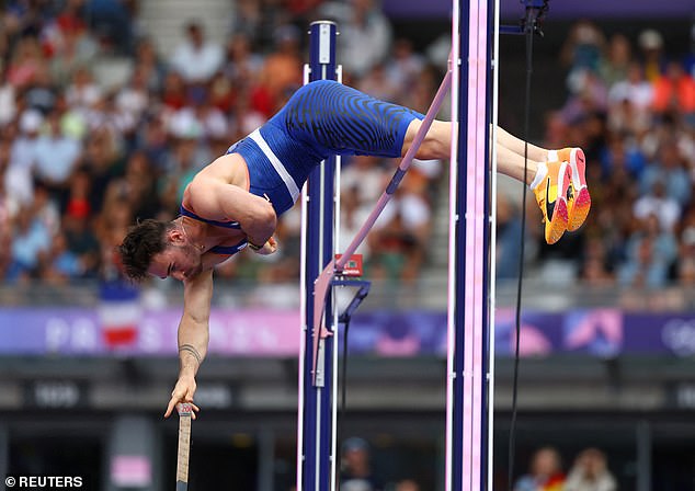 The pole vaulter was eliminated after his manhood hit the bar on the way down