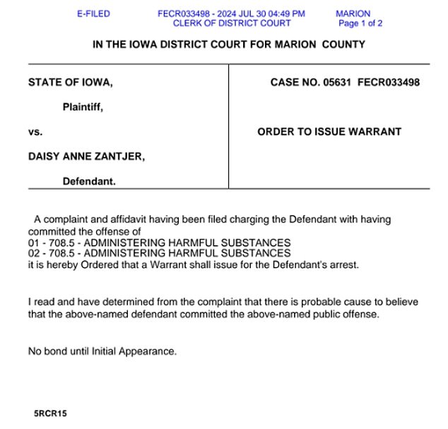 The charging documents were filed in Marion County on July 30