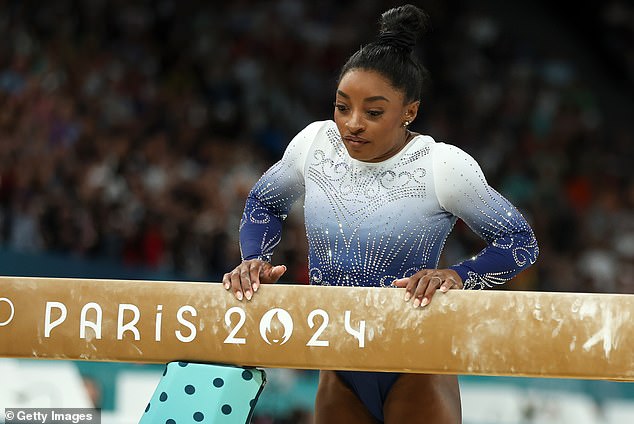 Biles fell on the balance beam during her only event at the Olympics where the 27-year-old did not win a medal