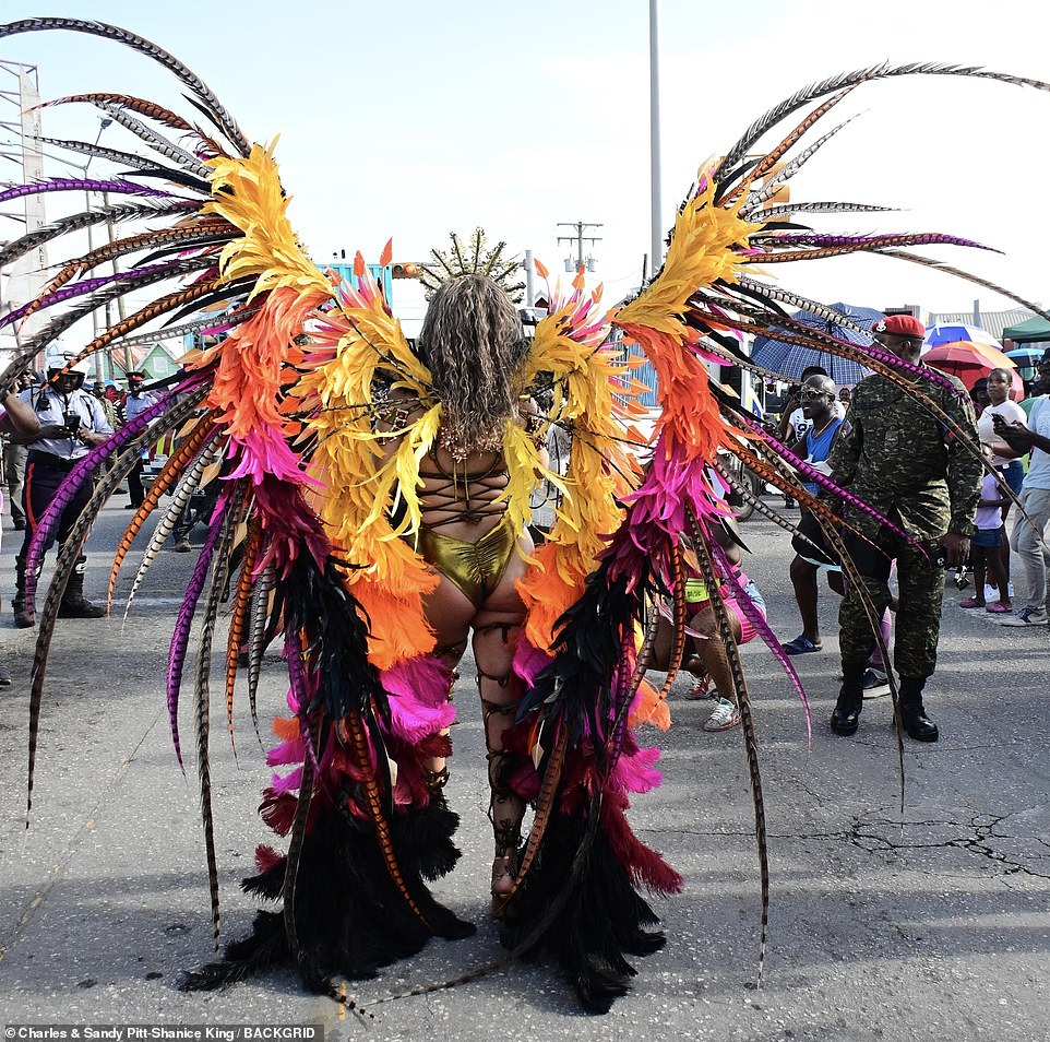 She created a regal appearance with her long, dramatic pheasant feathers, which gave her an exceptionally large wingspan