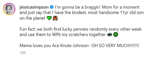 In the caption of the post, the proud mom boasted about her and Ace's shared love of scratch cards