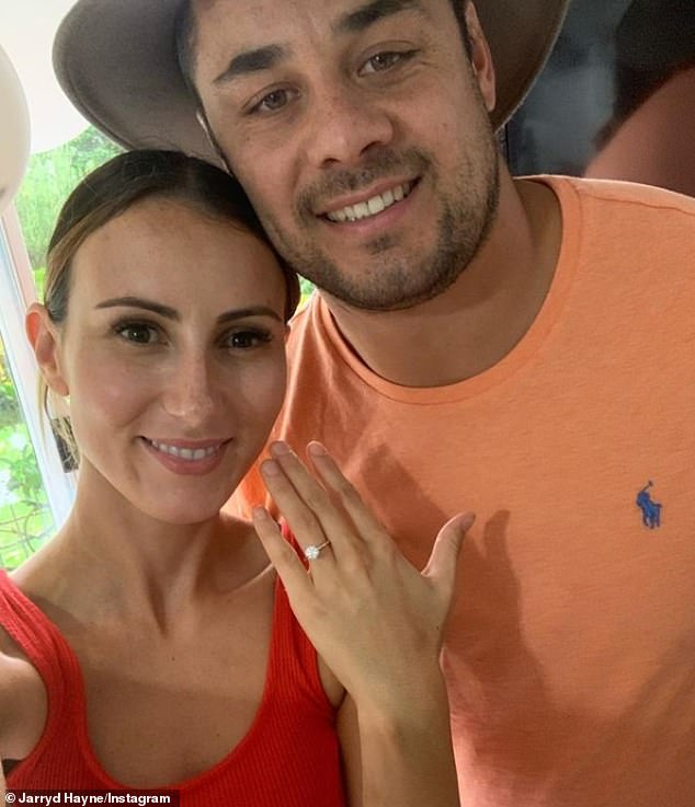 Hayne is pictured with his wife Amellia Bonnici on the day they got engaged