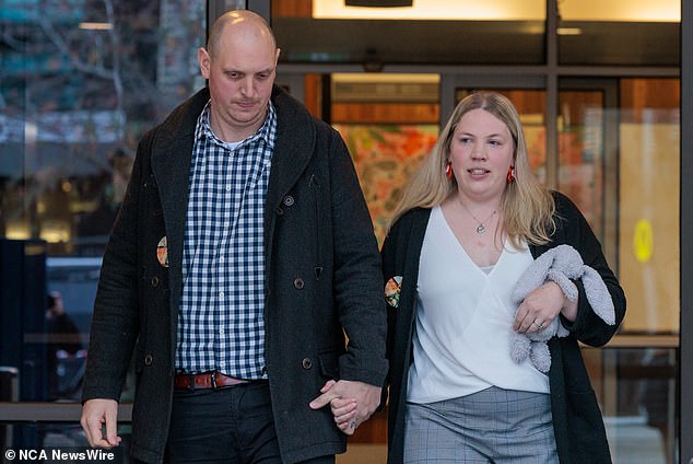 Noah's parents, Ben and Steph Souvatzis (pictured leaving the coroner's court on Tuesday) wept as the findings were handed down. The coroner praised the Souvatzis family for their courage in launching an investigation