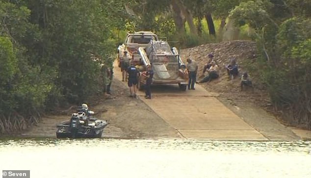 Dr. Hogbin was attacked by a crocodile in front of his wife and children at the Annan River, south of Cooktown (pictured is a baited crocodile trap placed in the water)