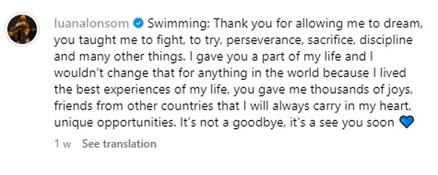 Alonso confirmed her retirement with this message she posted on Instagram