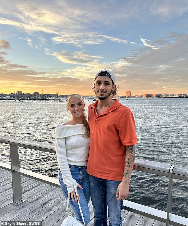 Skylie is pictured with her boyfriend Stephen Pogorilich, a 24-year-old security guard who supports her solo travels