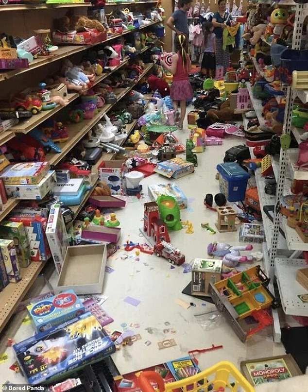 Elsewhere, children destroyed the toy rack at a thrift store and volunteers had to stay late to clean it up.