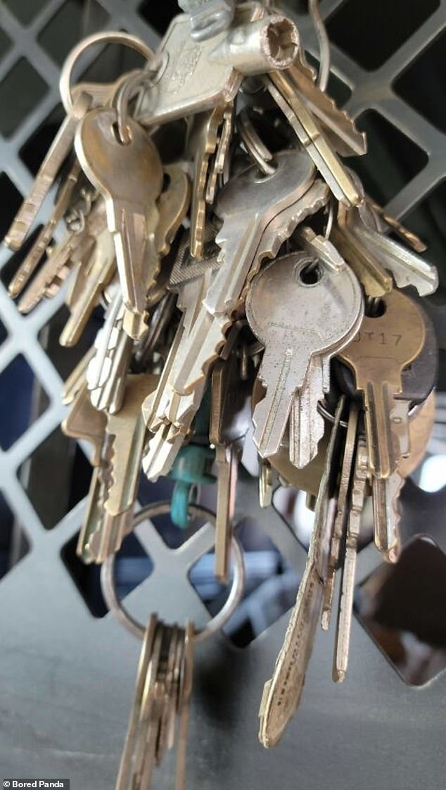 Reportedly, a poor employee was handed this bunch of unlabeled keys to deal with - on his first day on the job, no less.