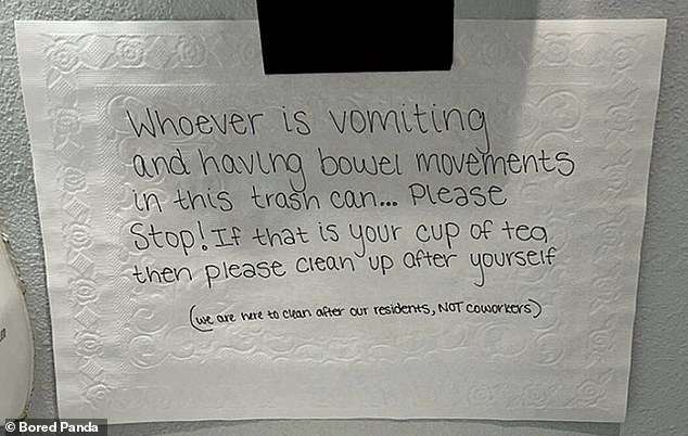 You have to wonder how sick the person was who was responsible for the behavior in the note, but it certainly wasn't a fun day for his coworkers...