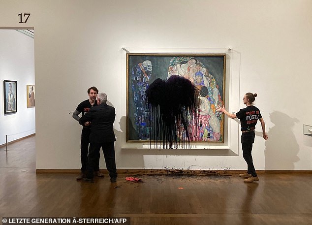 Climate activists poured a black liquid over Austrian painter Gustav Klimt's masterpiece 'Death and Life' at the Leopold Museum in Vienna