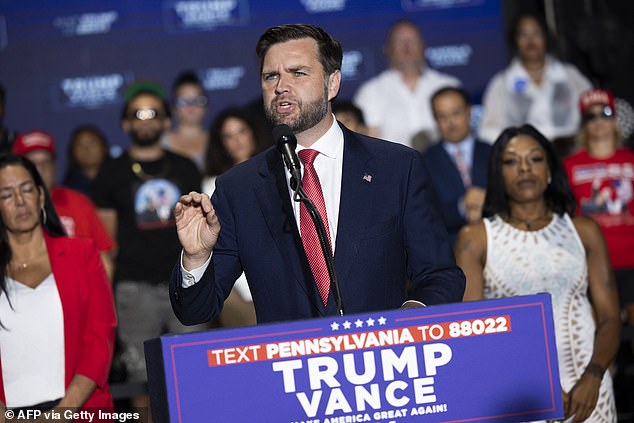 Senator JD Vance holds a press conference in Philadelphia, Pennsylvania, ahead of Harris and Walz's meeting in the city for their first joint campaign rally