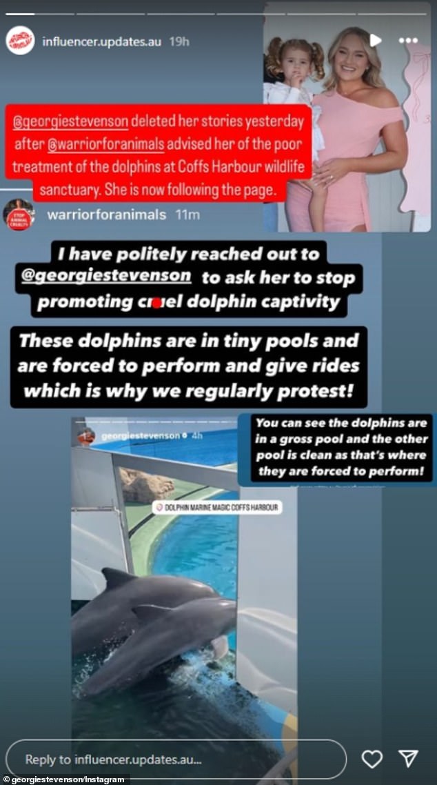 The beauty entrepreneur shared photos of her visit to the dolphins at the Coffs Coast Wildlife Sanctuary, which caused a bit of a stir