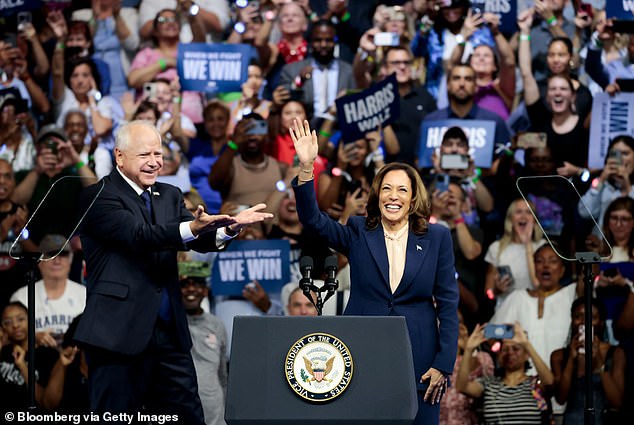 The poll was released Tuesday, the same day Harris announced Minnesota Gov. Tim Walz as her running mate, seen together at his introductory event in Philadelphia