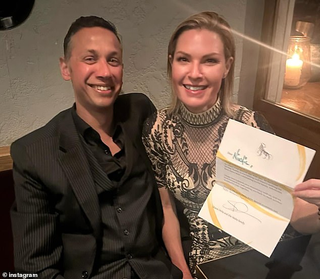 Sarah Carter (right) celebrated an anniversary with her partner, Nikhil Roy (left) in late May.