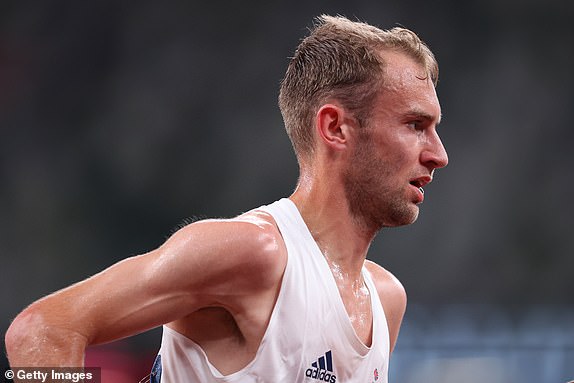 TOKYO, JAPAN - JULY 30: Sam Atkin of Team Great Britain competes in the men's 10,000 metres final on day 7 of the Tokyo 2020 Olympic Games at the Olympic Stadium on July 30, 2021 in Tokyo, Japan. (Photo by Christian Petersen/Getty Images)