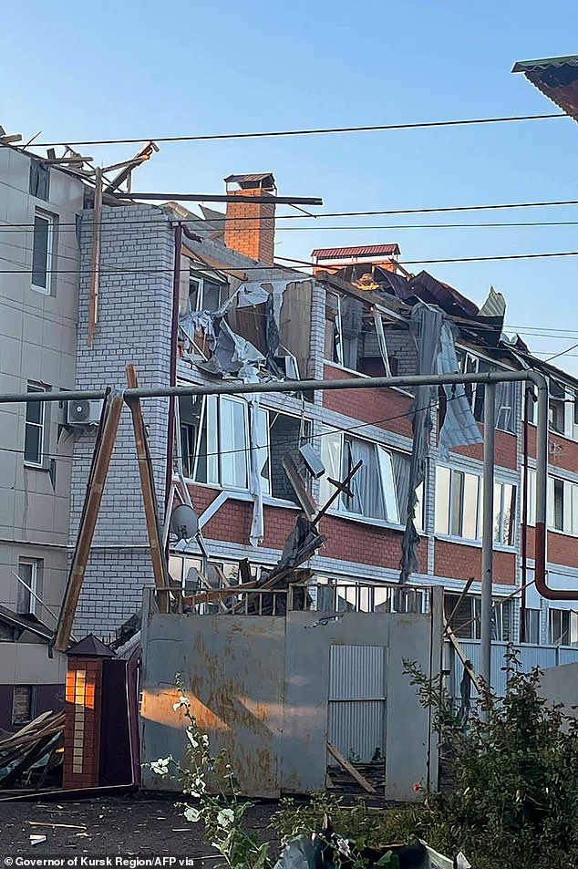 Damage to buildings believed to have been caused during a Ukrainian attack across the border on Tuesday