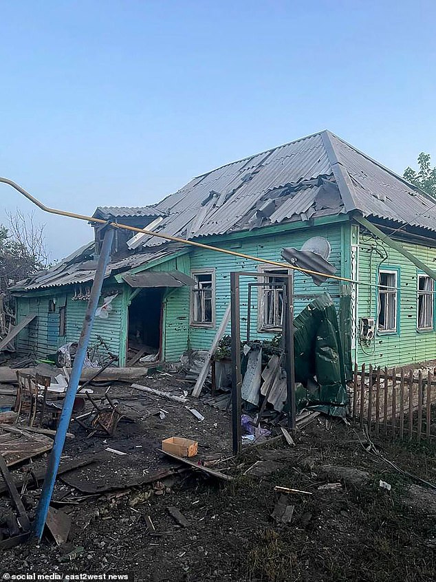 A badly damaged building in the region, which borders Ukraine, after Tuesday's raid