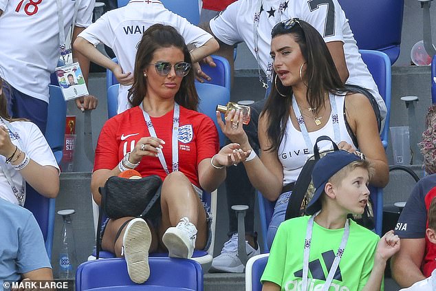 Rebekah Vardy, left, with Annie Kilner, wife of Kyle Walker, during the 2018 World Cup