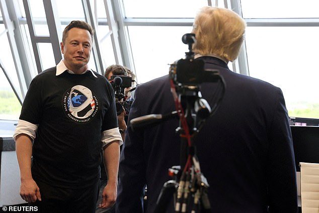 Former President Donald Trump (R) meets with Elon Musk (L) in 2020 ahead of a SpaceX launch. Trump revealed Tuesday that he is planning an interview with Musk for next week