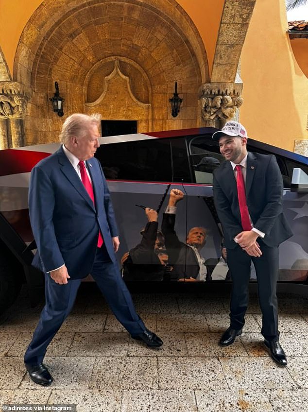 Ross presented Trump with a Tesla Cybertruck, wrapped in an American flag and an image of the near-assassination attempt on the former president at his July 13 campaign rally in Butler, PA