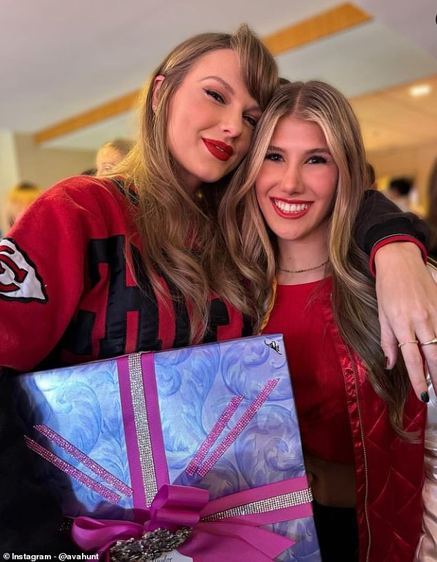 Ava Hunt (right) is pictured with Taylor Swift, the girlfriend of Chiefs tight end Travis Kelce