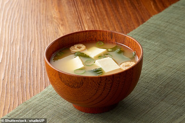 Dr. Kim recommends a bowl of miso soup with lunch. Like Greek yogurt, miso soup contains probiotics that help feed healthy gut bacteria