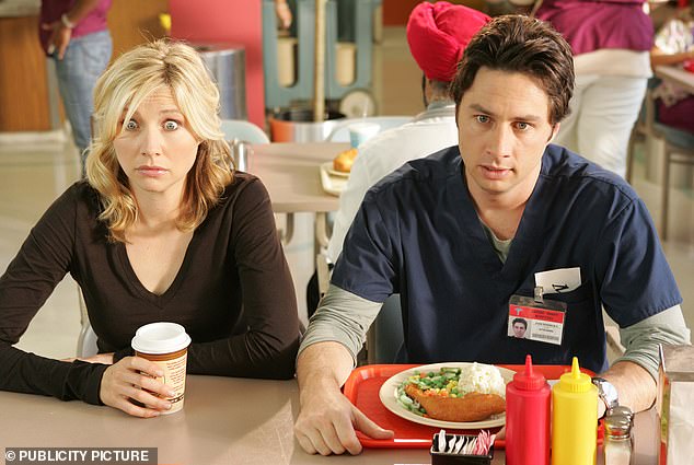 Scrubs was nominated for 17 Emmy Awards during its run and made stars of leads Zach Braff and Donald Faison (pictured Sarah Chalke as Elliot Reid, Zach Braff as John "JD" (Doric)