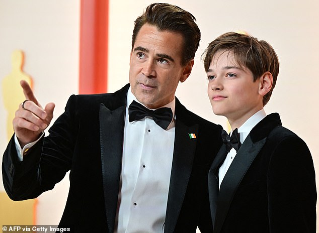 Colin is pictured with his youngest son Henry at last year's Oscars, where he was nominated for Best Actor in a Leading Role for Martin McDonagh's The Banshees Of Inisherin