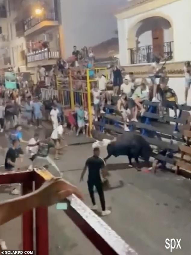 Some intervened to help the man, but were no match for the bull's enormous power