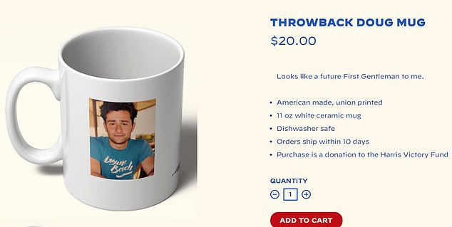 On Friday, coffee mugs featuring a handsome — noticeably younger, thinner, and fuller — Second Gentleman Doug Emhoff went on sale on kamalaharris.com.