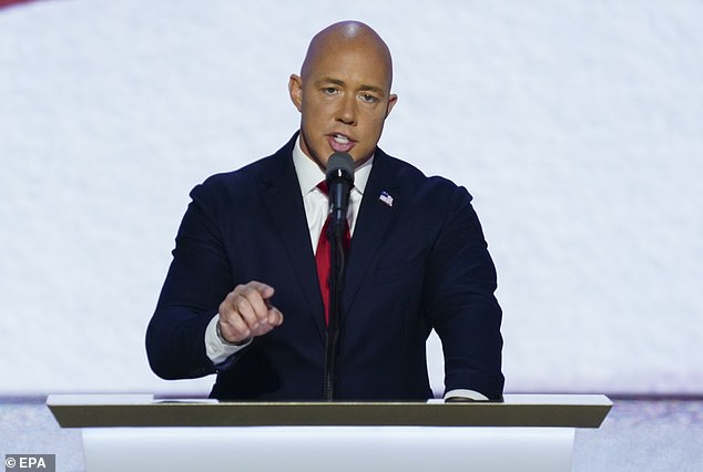 Rep. Brian Mast, R-Fla., speaks at the Republican National Convention in July. He, along with many other conservatives, were among those who called Walz 