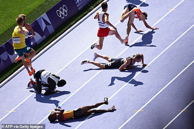 Mills was one of the runners who ended up on the track after a collision in the last 100 meters