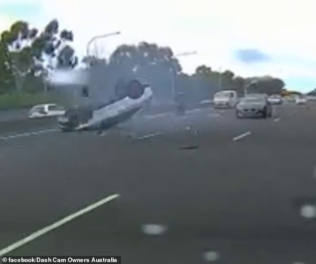 Social media users criticised the Holden driver for endangering motorists' safety after the terrifying crash (pictured)