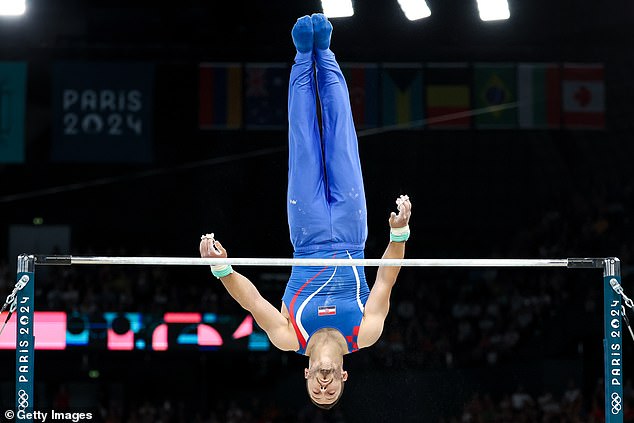 Croatian gymnast Tin Srbic left nothing to chance when he competed in the men's horizontal bar final