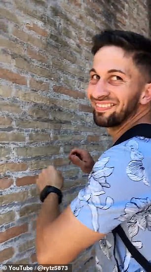 A bystander filmed Mr. Dimitrov as he carved the names into the stone walls